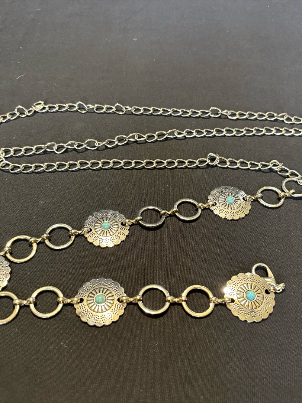 Silver-Tone Turquoise Accents Chain Link Concho Western Belt
